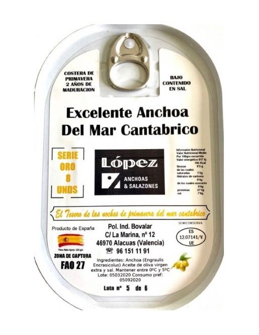 ANCHOAS LÓPEZ SERIE ORO 8 UNID.