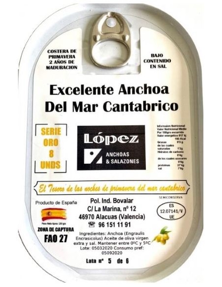 ANCHOAS LÓPEZ SERIE ORO 8 UNID.