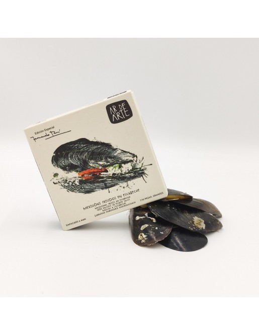 Mejillones fritos en escabeche (7/10 piezas, grandes). Edición Fernando Rei